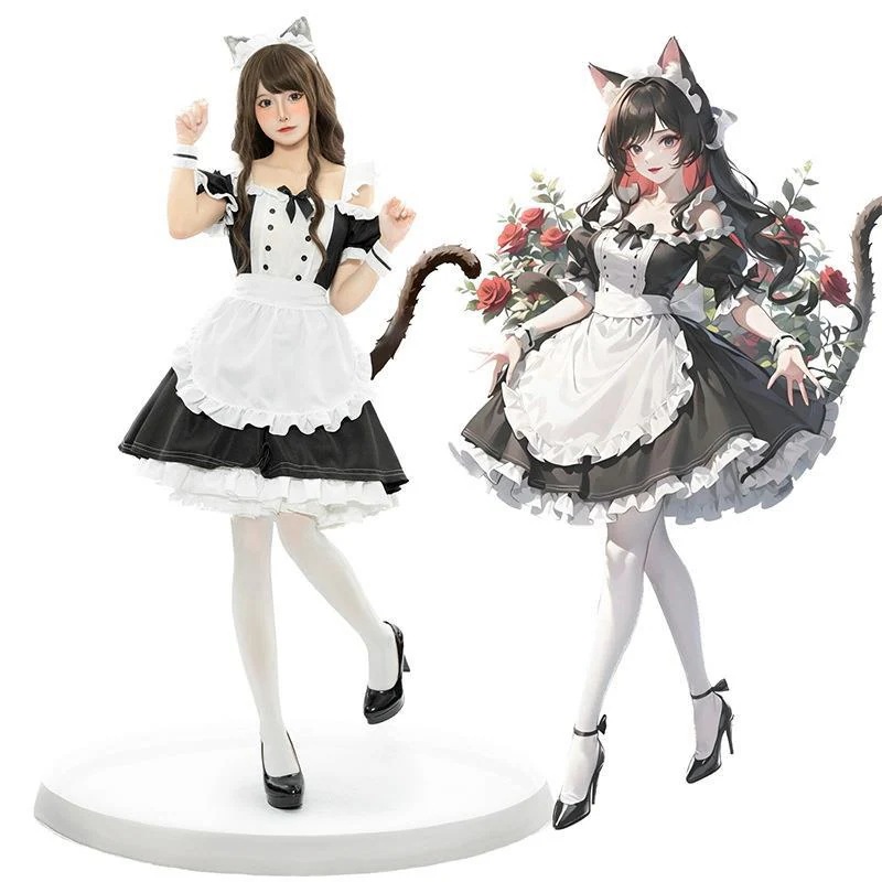 【大ヒット中】2025エンジェルメイド復刻紺色ワンピース可愛いロリータコスプレ韓国服セット