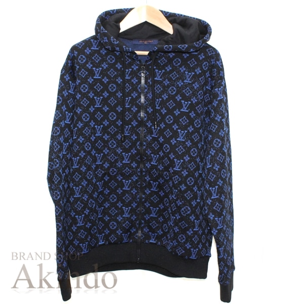 【新品】 ジップ パーカー モノグラム ジャガード LV柄 黒青 ブラックｘブルー メンズ サイズ：XS トップス ルイヴィトン パーカー ヴィトン LOUI