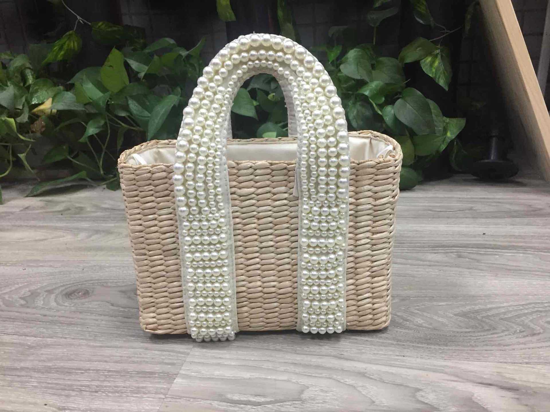 メガ割 パールキャットテールストロー付きティッサー手織りストローバッグ