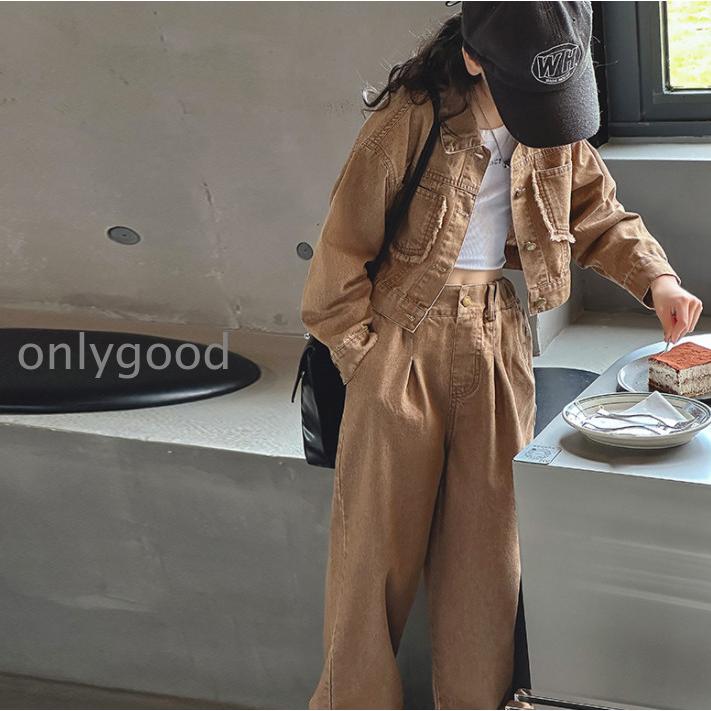 子供服春スーツ子供服ソフトデニムコート長ズボン洋風モップパンツネット赤ストリートダンス2点セット