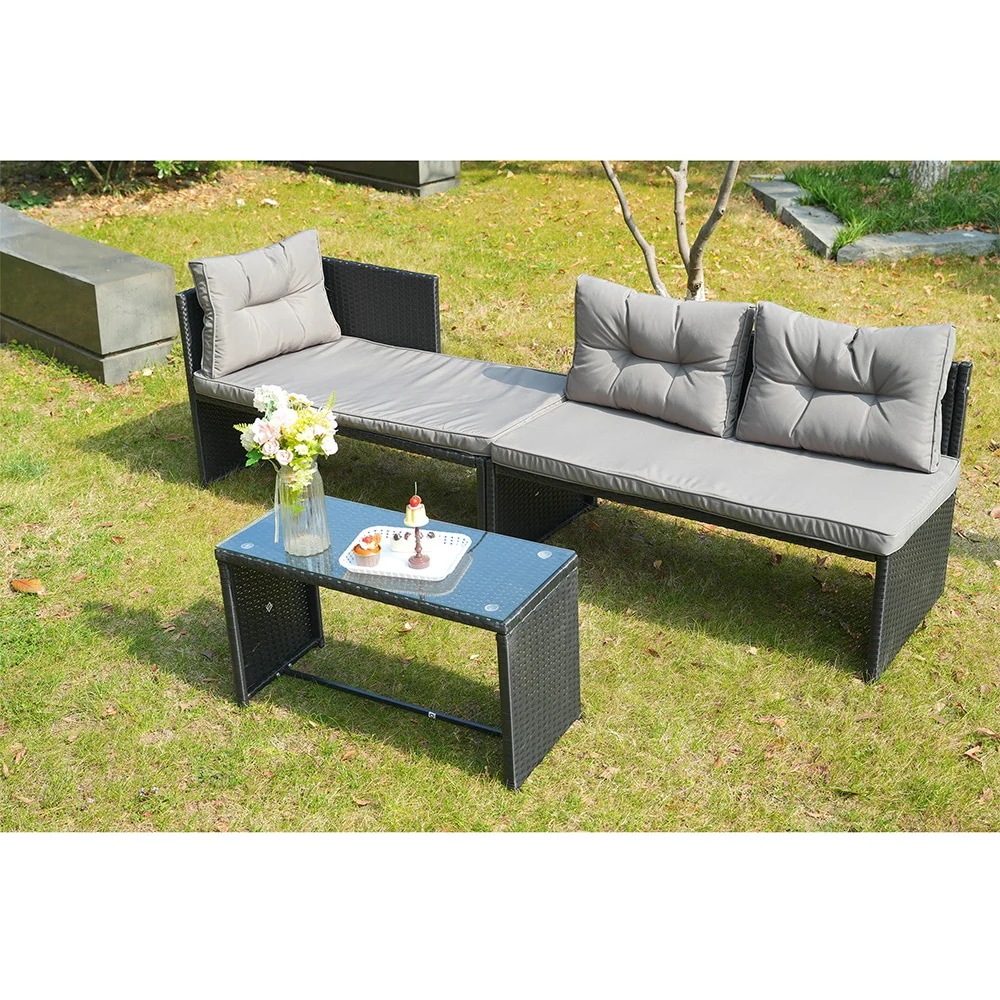 【国内即日発送】ラタン調ガーデンファニチャーセット ガーデンテーブルセット ガーデンチェアー 家具 樹脂 ホテル カフェ ベランダ テラス　屋外家具 高級 ソファ