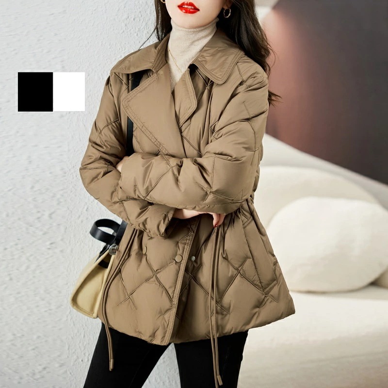 【SNS大人気】レディース アウター 　ダウンコートジャケット コート ブルゾン ミドル丈 大きいサイズ ノーカラー 無地 ショートコート 秋 冬