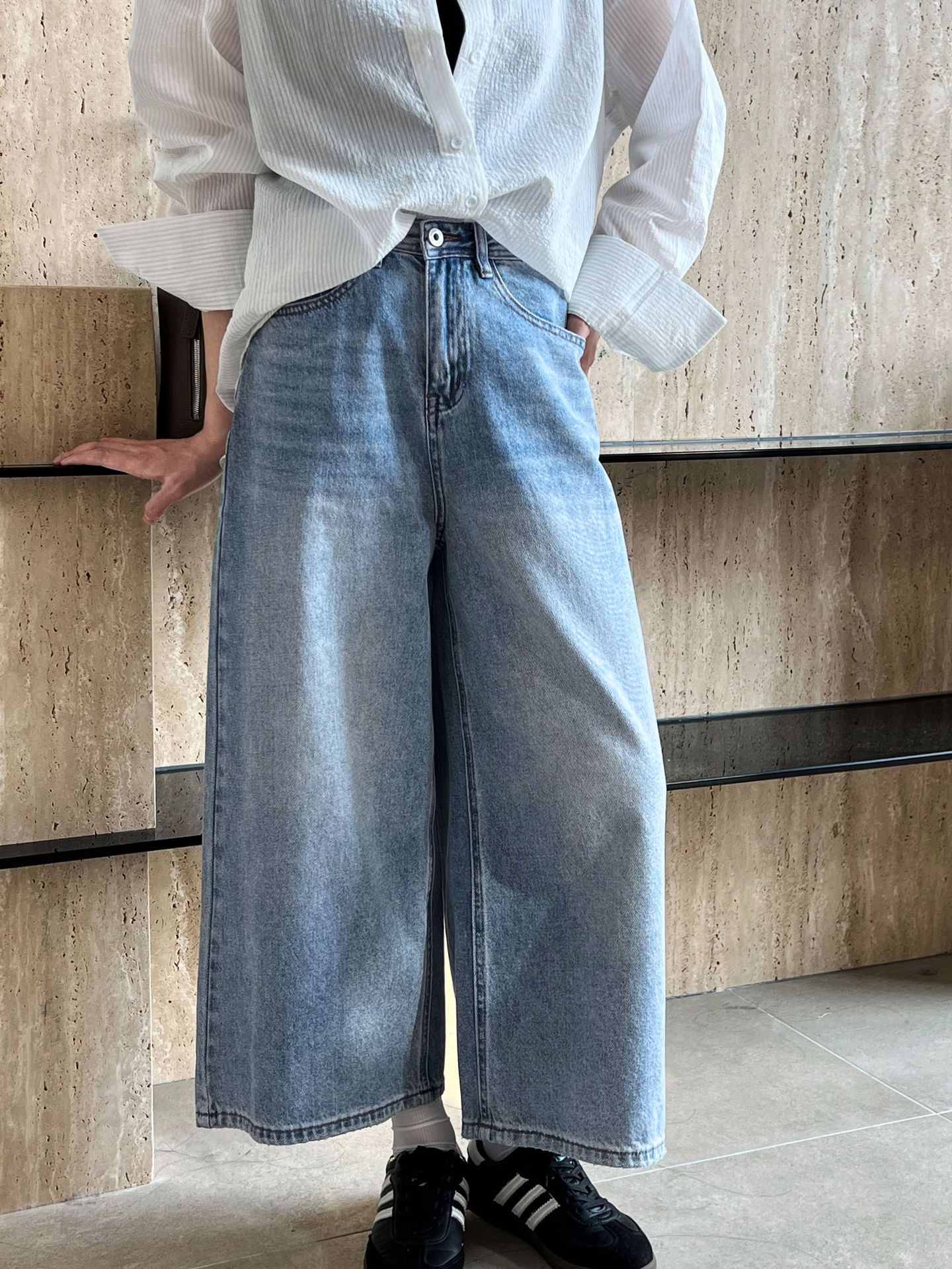 デニムワイドパンツ レディース 春夏 ゆったりとしたハイウエストストレートワイドパンツ