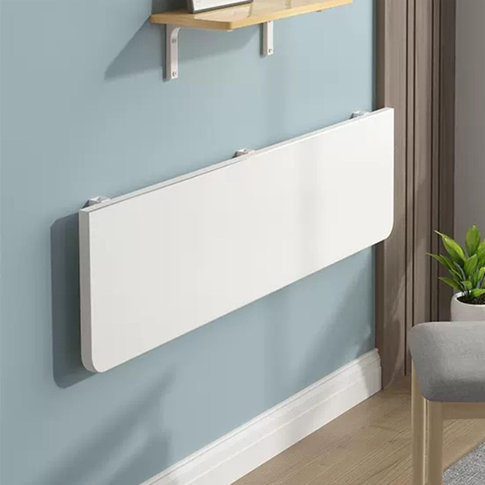 フローティングウォールデスク 折りたたみ式朝食バーテーブル ホームオフィスキッチン用 壁掛けドロップリーフテーブル 折りたたみデスクワークベンチ付き (L50xW30cm)