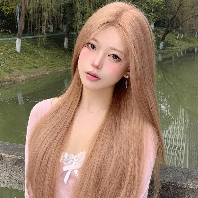 前髪レース 4*1前髪レース ストレートウィッグ麻ゴールド 30インチ ロング ストレートウィッグデイリー ナチュラル セミウーブンナチュラルデイリー使用 リアルなウィッグ