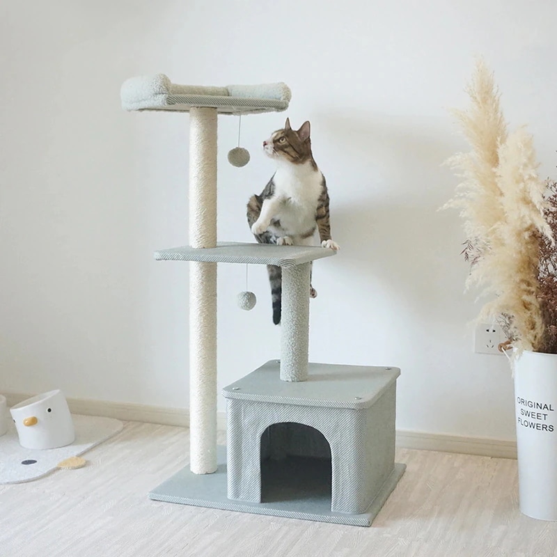 キャットタワー 据え置き 猫タワー 猫爪とぎ 猫ハウス キャットハウス 置き型 ボールおもちゃ付き 爪とぎ ペット用品 運動不足対策 おしゃれ INS 可愛い 誕生日 プレゼント