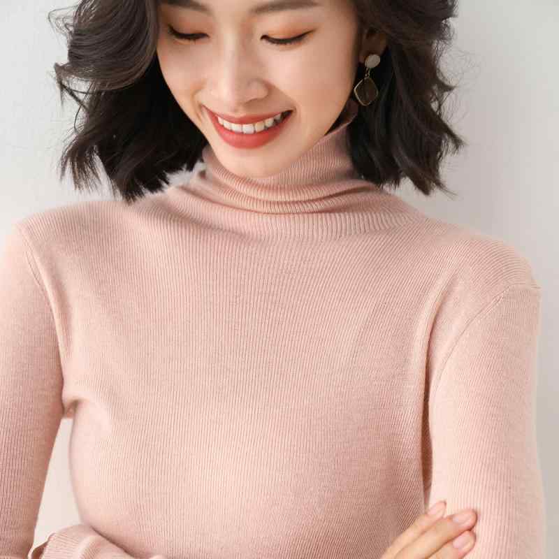 ファッション 服 オシャレ カワイイ シンプル 大カワイイ サイズ 婦服 級 イミテーション セーター 極薄手 タートルネック 無地 シースルー フィット ウール ニット 秋
