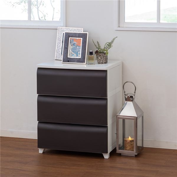 ホコリが入りにくい nodus 3段ワイドチェスト ブラウン 組立式