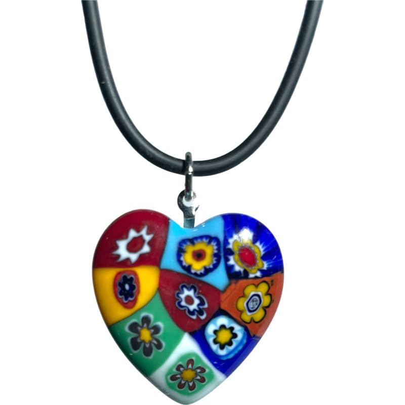 イタリア ベネチアンガラス/レディース ハート チョーカー ネックレス/ムラーノ ミルフィオリ ガラス 輸入品 [並行輸入品]