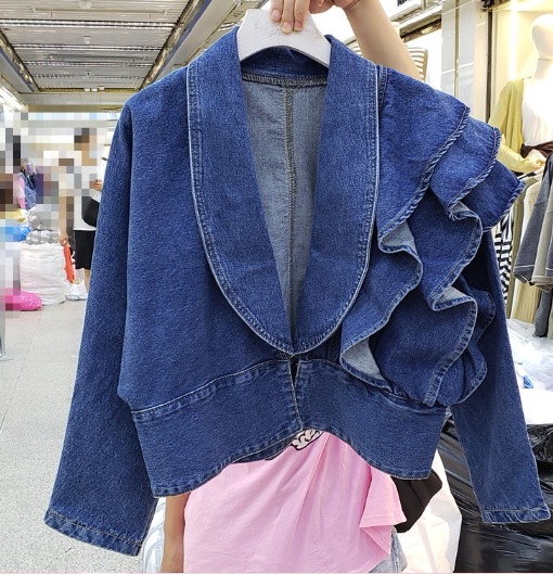 【取寄：納期2週間】デニムジャケット レディース ワンショルダー フリルデニム ジャケット 大きいサイズ アウター 秋冬 秋アウター 春 フェミニン おしゃれ 長袖 20代 30代 可愛い 5,621円