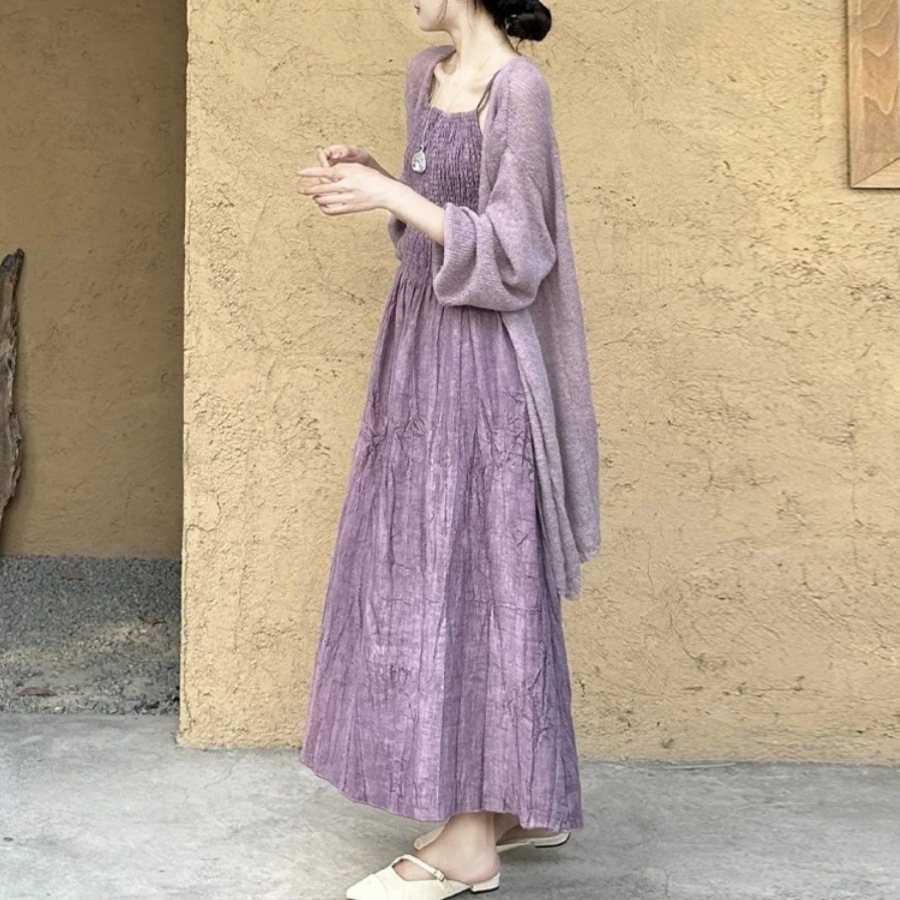 フレンチセレブリティスタイルの紫色のサスペンダードレスゆるくて穏やかな気質中国語スタイルのニッチなニッチなドレッシングスーツ 4,885円