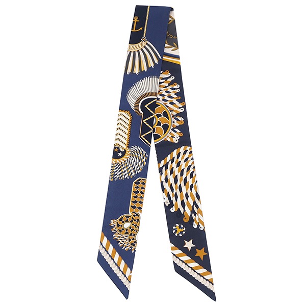 エルメス HERMES スカーフ ツイリー シルク マリン×ゴールド×ホワイト 【EPAULETTES DE GALA/式典肩章】 【箱】【中古】