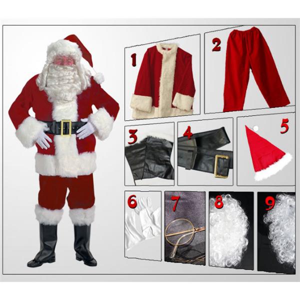 【wusu0bici】クリスマス コスプレ メンズ サンタ 衣装 メンズ 男性 ゴージャス トップス ズボン 帽子 ひげ 10点セット サンタクロース コスチューム