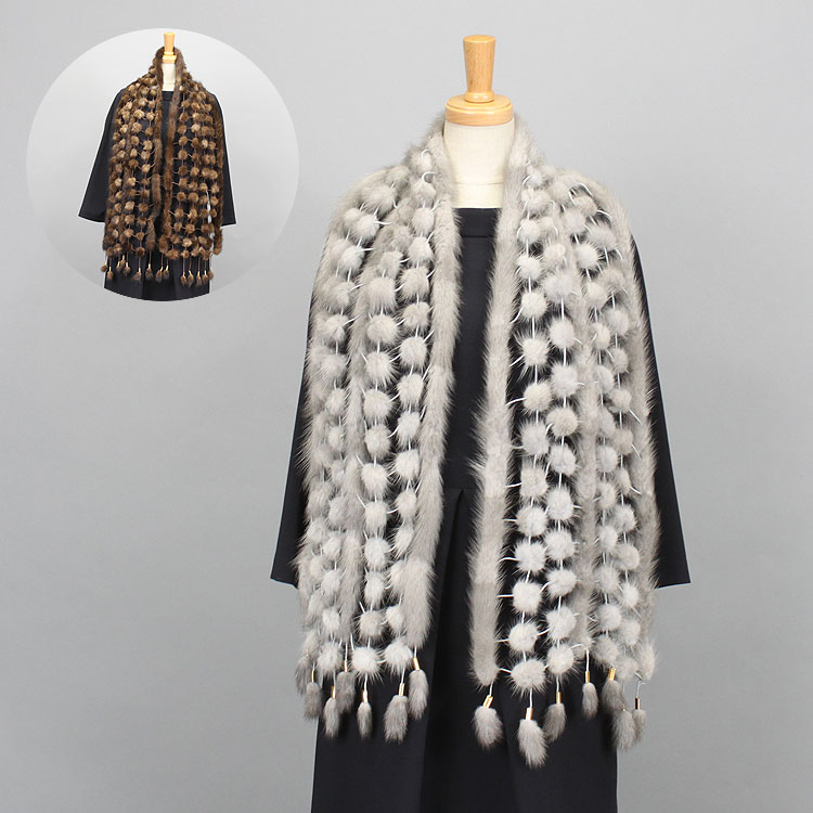 ミンク ぼんぼり ファー マフラー レディース ギフト プレゼント