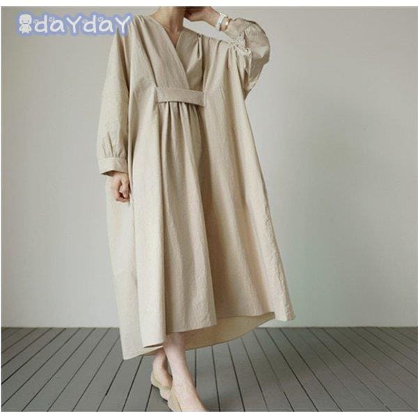 【迅速出荷】 ワンピース ロングワンピース レディース ロング丈 ワンピ 長袖 着痩せ Vネック 大きいサイズ 体型カバー 夏 秋 着痩せ 体型カバー シンプル 30代 40代 6,003円