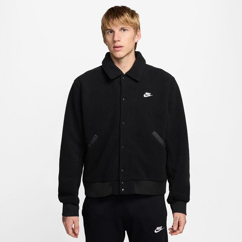 フリースジャケット 長袖 メンズ クラブ SHERPA コーチジャケット ルーズ 保温 アウター スポーツウエア 男性用 メンズジャケット 黒ジャケット 秋冬 あたたかい/HV1430-010