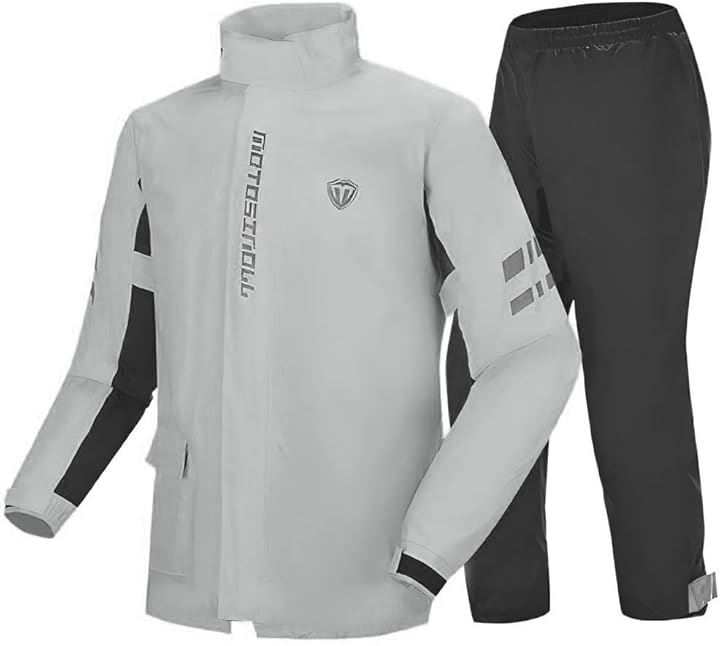 軽くて動きやすい レインスーツ 上下セット バイク ウェア レインウェア カッパ 合羽 防水 防風 レインコート 通勤 通学 通園 雨合羽 ゴルフウェア(グレー, XL)