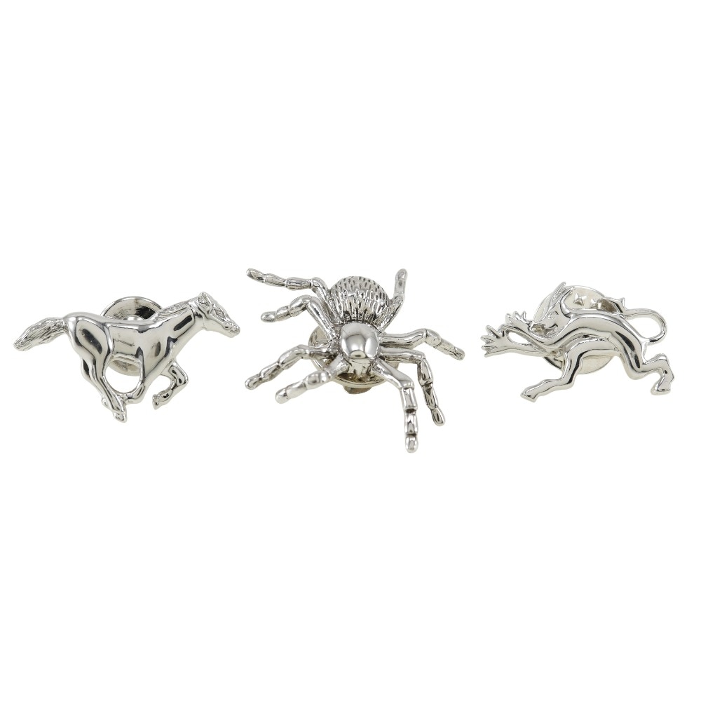 3点セット 馬 蜘蛛 デビル タイピン 金属製 シルバー メンズ 中古品