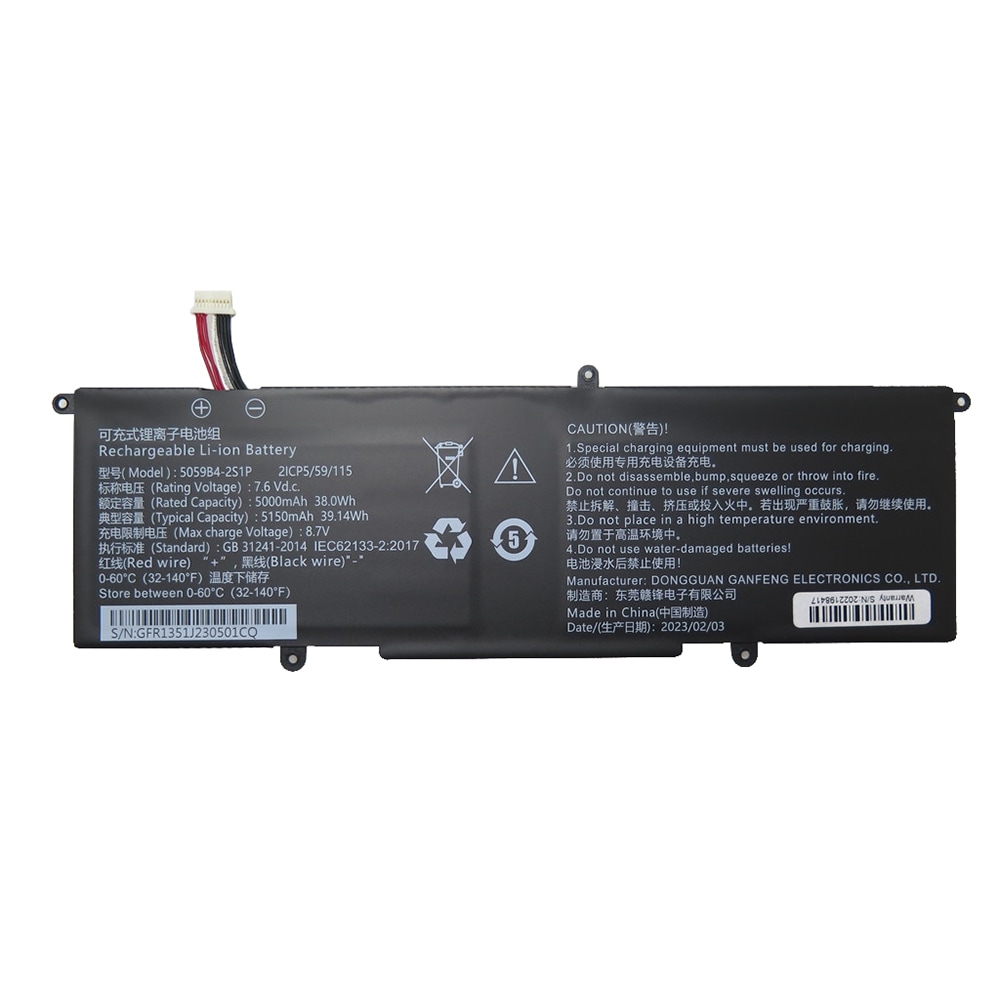 ノートパソコンのバッテリー互換 Chuwi FreeBook 13.5 CWI557 5059B4-2S1P 2ICP5/59/115 7.6V 5000MAH 38WH