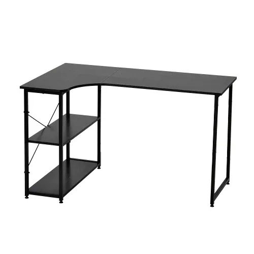２台ブラックパソコンデスク L字　120cm　2段ラック付 デスク木製 ミシン台 書斎机 勉強机