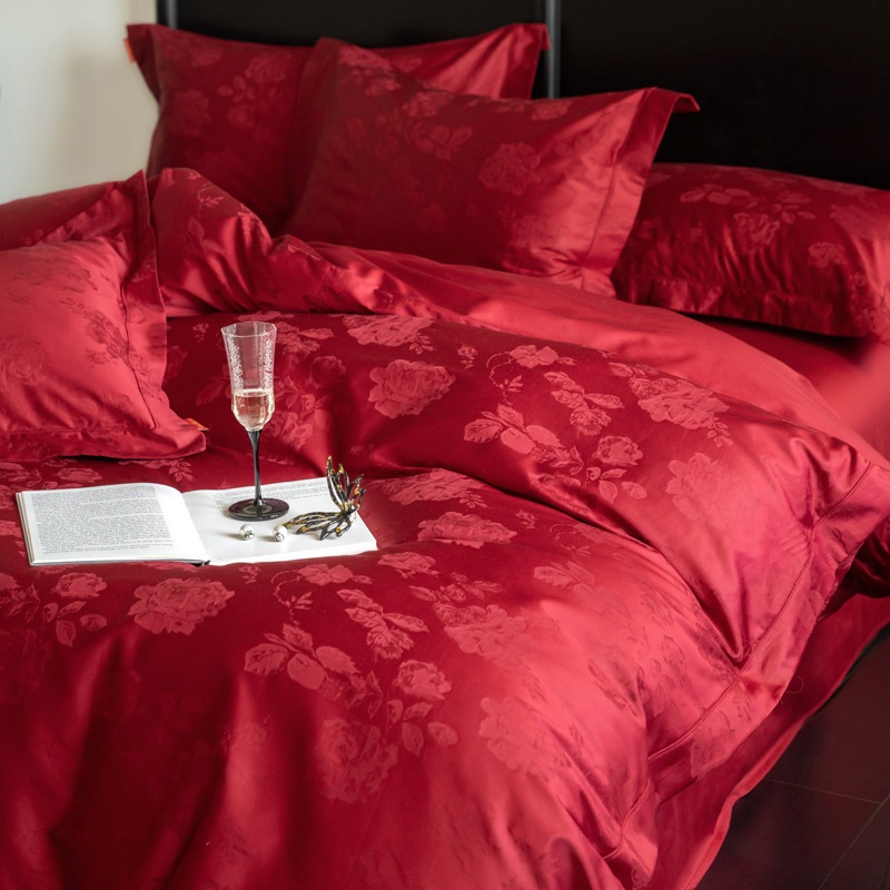 a級100軽い高級レトロ長綿結婚式4点セットウェディングレッド高級純綿結婚式用寝具