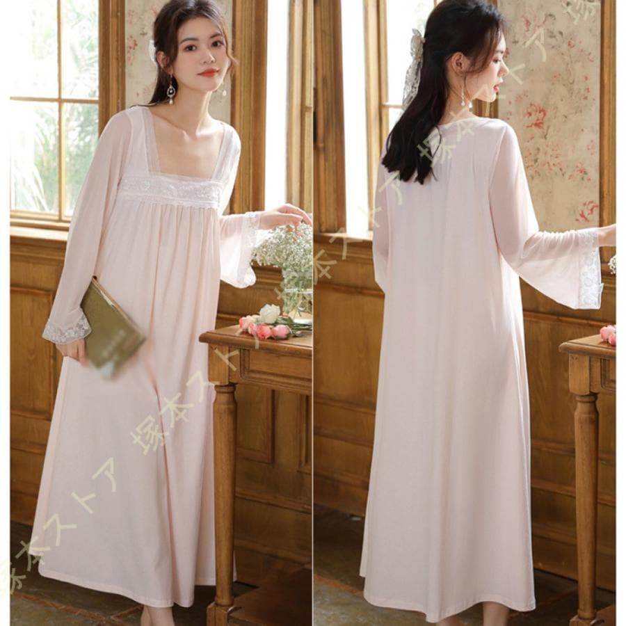 【値下げ！】今日限りで 長袖 ネグリジェ 綿 春 姫系 エレガント 甘え系 ゆったり 大きいサイズ パジャマ 花柄刺繍 やわらか コットン 外着 ルームウェア 秋 部屋着 寝巻き プリンセス 3日以内 5,143円