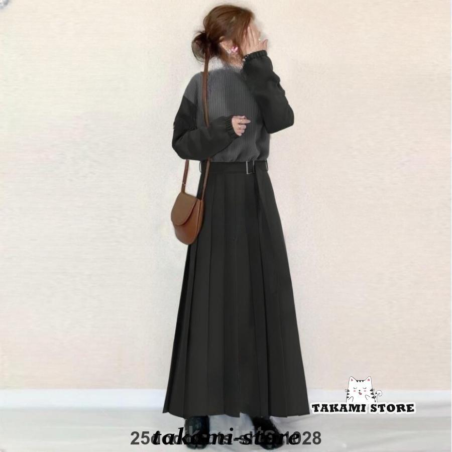 ワンピース レディース ニットドレス ロング丈 カットオフセットスタイル クリーン 秋冬 スリミング 異なる素材 スタイリッシュ 通勤 ボディカバー
