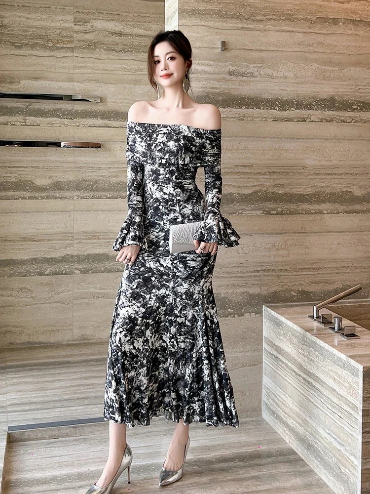 【急速出荷!】秋 オフショルダー ベアワンピ マーメイド 花柄 ドレス パーティー キャバ 大人 同窓会 披露宴 卒業式 結婚式 演奏会 ウェディング 二次会 4,720円