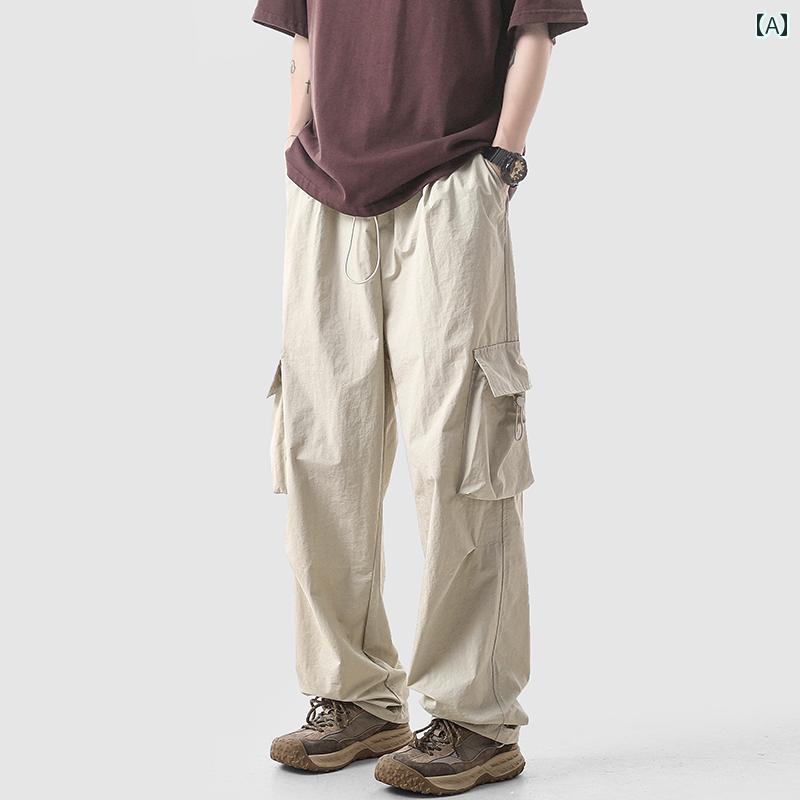 カーゴパンツ　メンズ　レディース ストレート オーバー オール メンズ 夏 薄手 パラシュート カジュアル パンツ アメリカン カーキ マルチ ポケット
