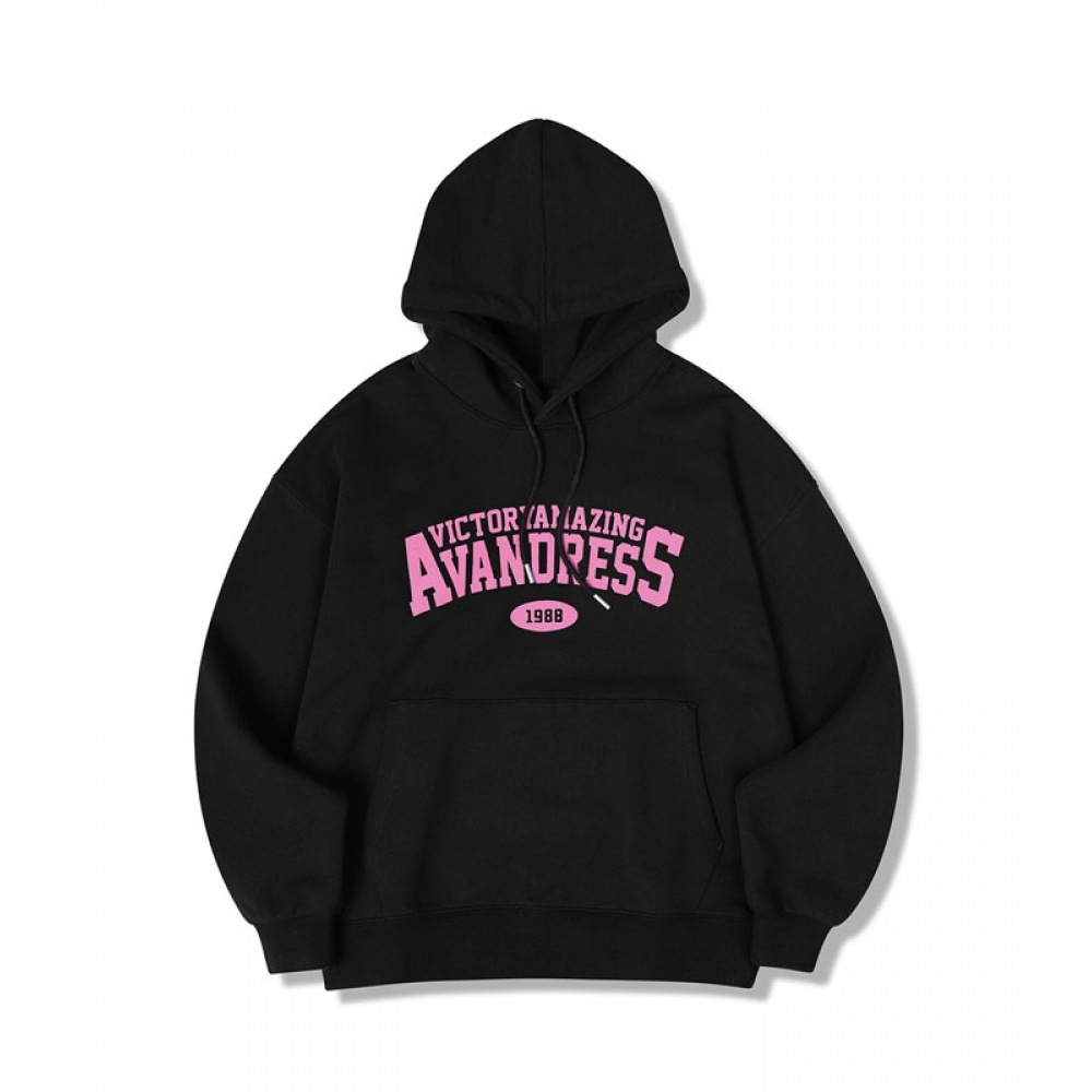 アヴァンドレスヒーローオーバーフィットパーカーブラック X ピンク