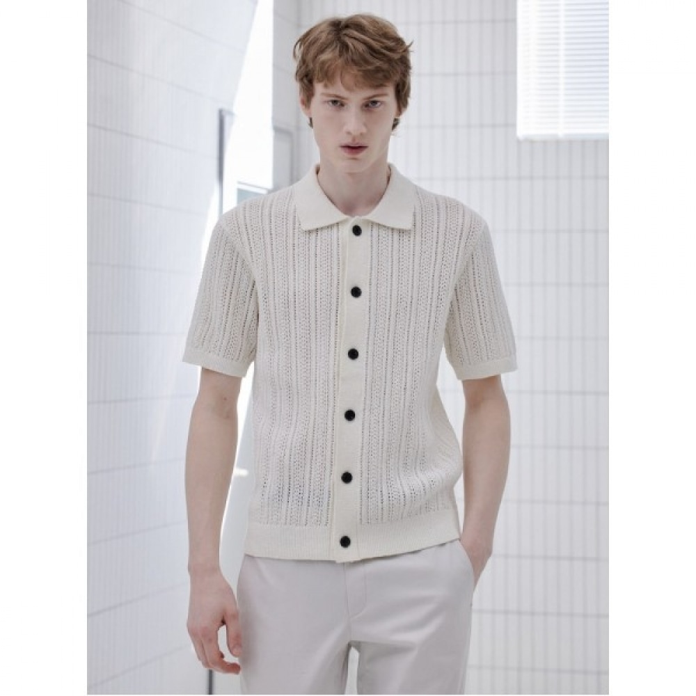 （Logadis）トレンドブークルフルオープンショートスリーブカラーカーディガン-ホワイト（RY435AC551）