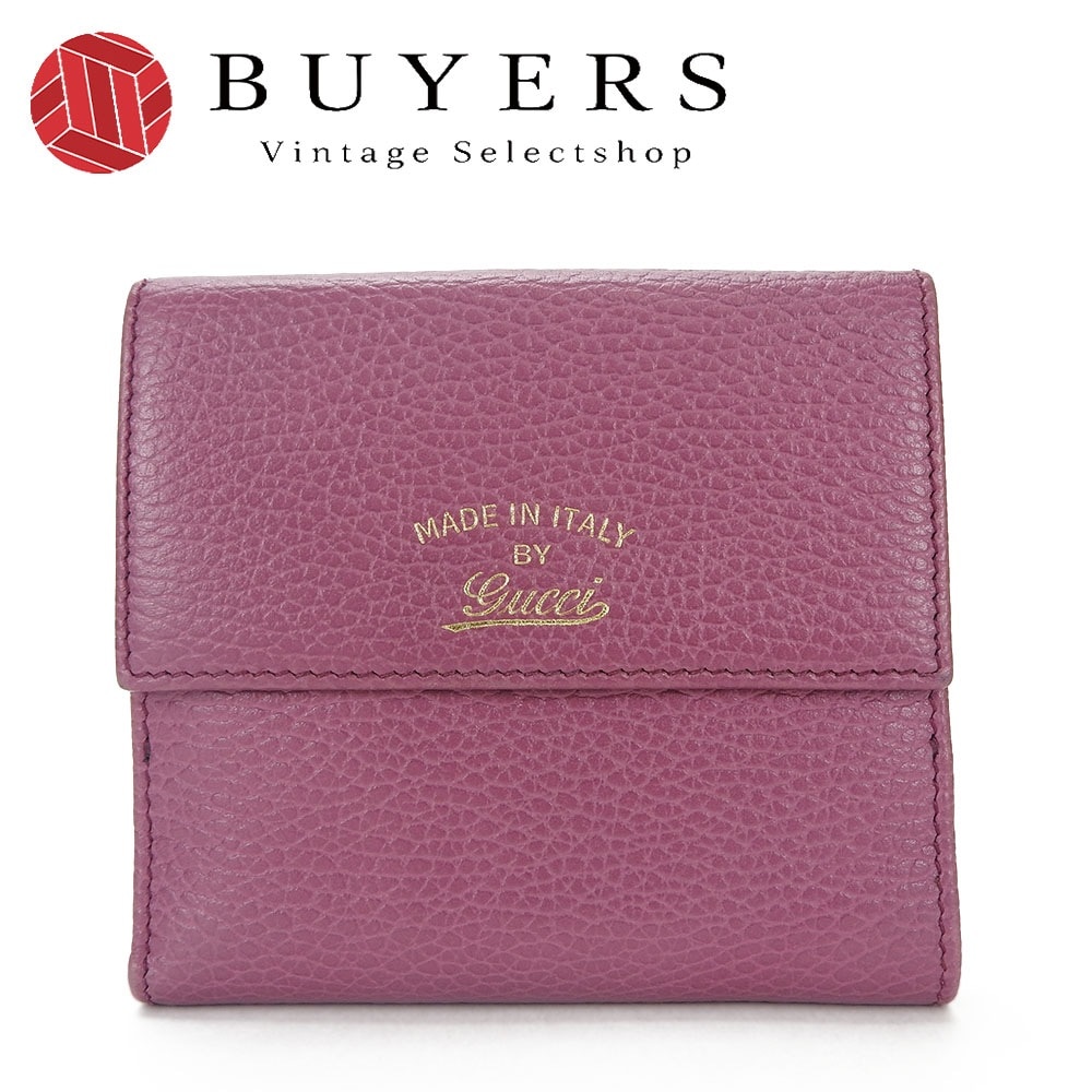 中古 グッチ Wホック財布 Wホック パープル 紫 ブルー ネイビー コンパクト 小物 レディース 女性 ゴールド金具 368233 スウィング GUCCI wallet leather purple
