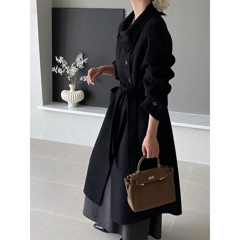 江左黒ラベルシリーズ高級羊毛 100 本気質スタンドカラー両面ウールコート女性冬 239005