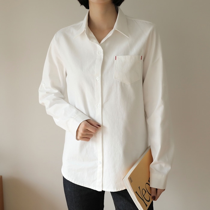 [韓国ファッション] ピーチ起毛 レッドステッチシャツ