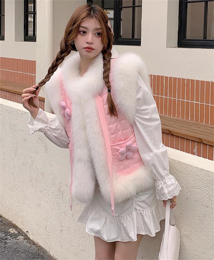 INSスタイル 毛皮 ベスト コート sweet系 短いスタイル コットンを挟む タンクトップ 2022年冬 大人気 キツネの毛に似せて カジュアル