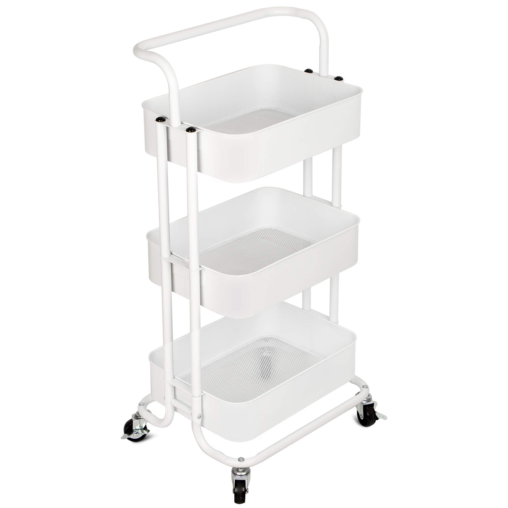 HANKEY キッチンワゴン ベビーワゴン 収納カート バスケットラック 整理棚 キャスター付き ３段 スチール製 頑丈 全体耐重45KG 幅43ｘ奥行33.5x高さ86cm 合金鋼 ホワイト