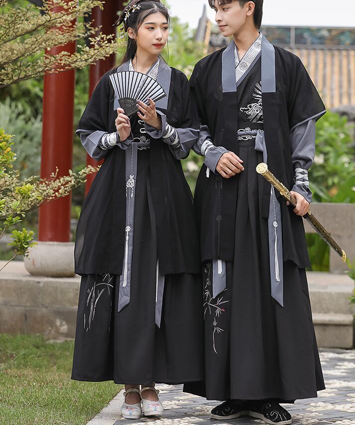 新作 S4XL黒系チャイナ服 男女兼用 漢服唐装 中華服 中華コスプレ衣装 中華武術服 ハロウィン