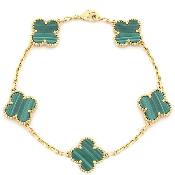 ヴァンクリーフアーペル Van Cleef & Arpels ブレスレット ヴィンテージ アルハンブラ ブレスレット K18YG マラカイト グリーンXイエローゴールド 緑 750YG 5モチーフ V