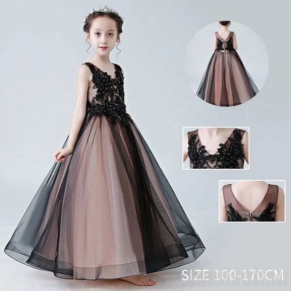 今も人気!女の子 ドレス キッズ ロングドレスチュール お姫様ドレス レーススカート パーティードレス ノースリーブ vネック レース パーティー チュール 卒園式 卒業式 フォーマル