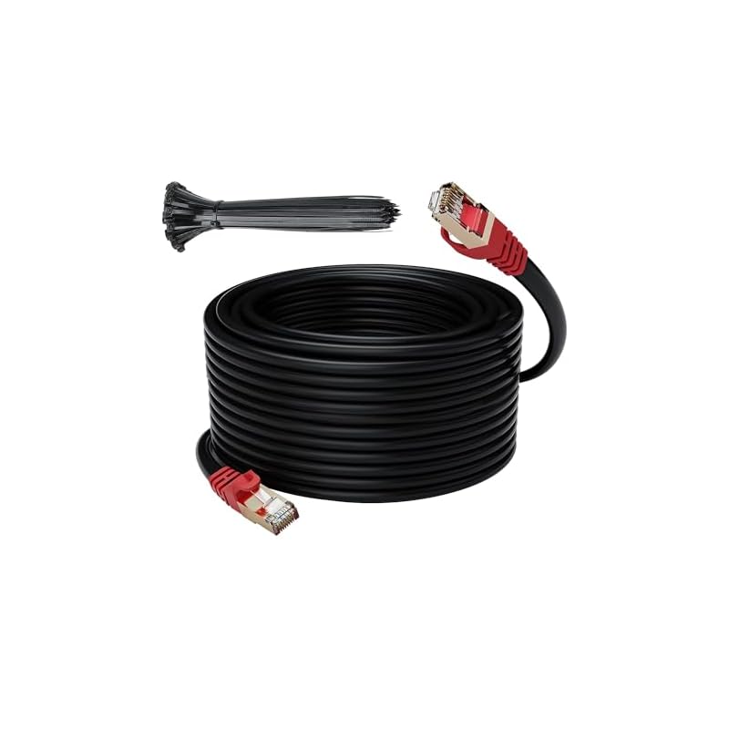 LANケーブル 長い CAT7 丸型 LANケーブル 50M カテゴリ7 高速 屋外用 10Gbps/600MHz CAT7準拠 耐候性 耐久性 イーサネットケーブル RJ45 ツメ折れ防止 柔らかく