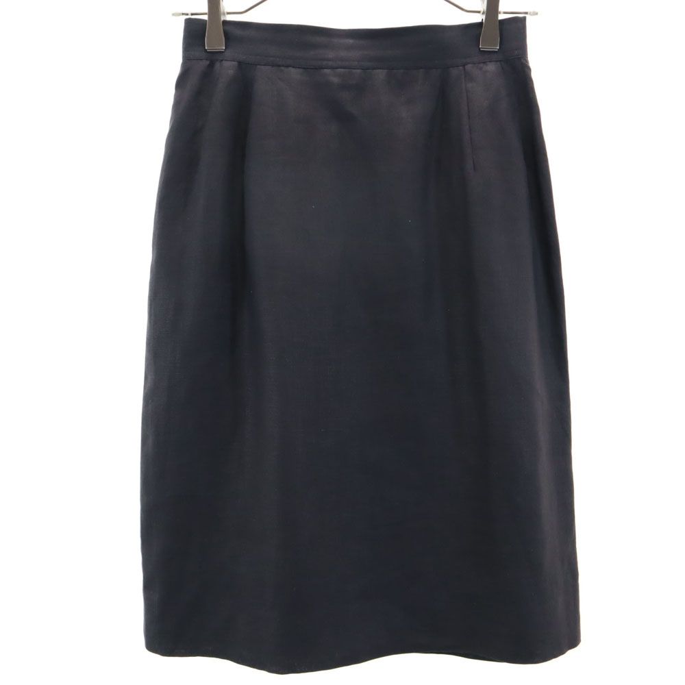 サルヴァトーレフェラガモ イタリア製 ミディ丈 リネン タイトスカート 40 ネイビー Salvatore Ferragamo レディース