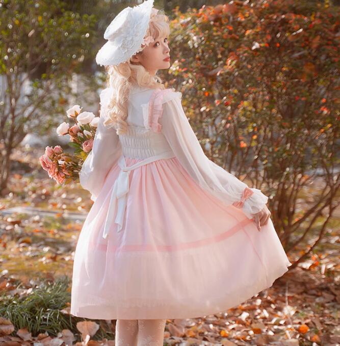 ロリータドレス キャミソールドレス JSK ワンピース チュチュワンピース レースコスプレ衣装ドレス+ブラウス２点セット レースワンピース 森ガールリボン 二次元 ロリータドレス ゴスロリ Lolit