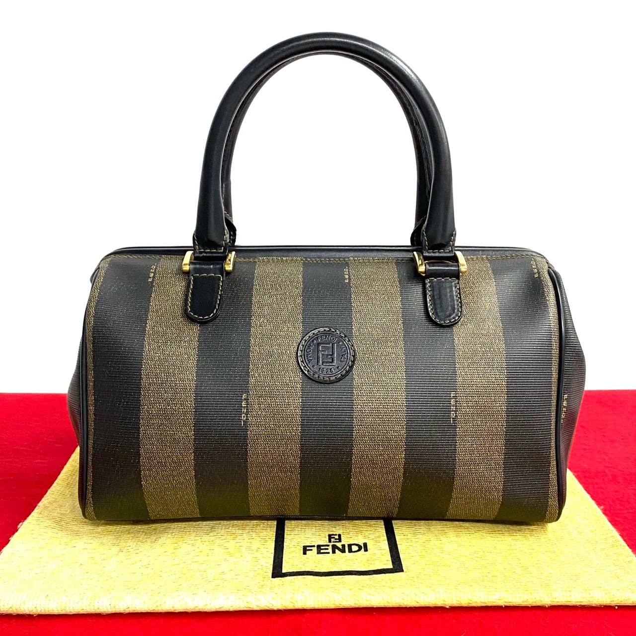 ぺカン FF ロゴボストンバッグ PVC レザー ブラック 130-9