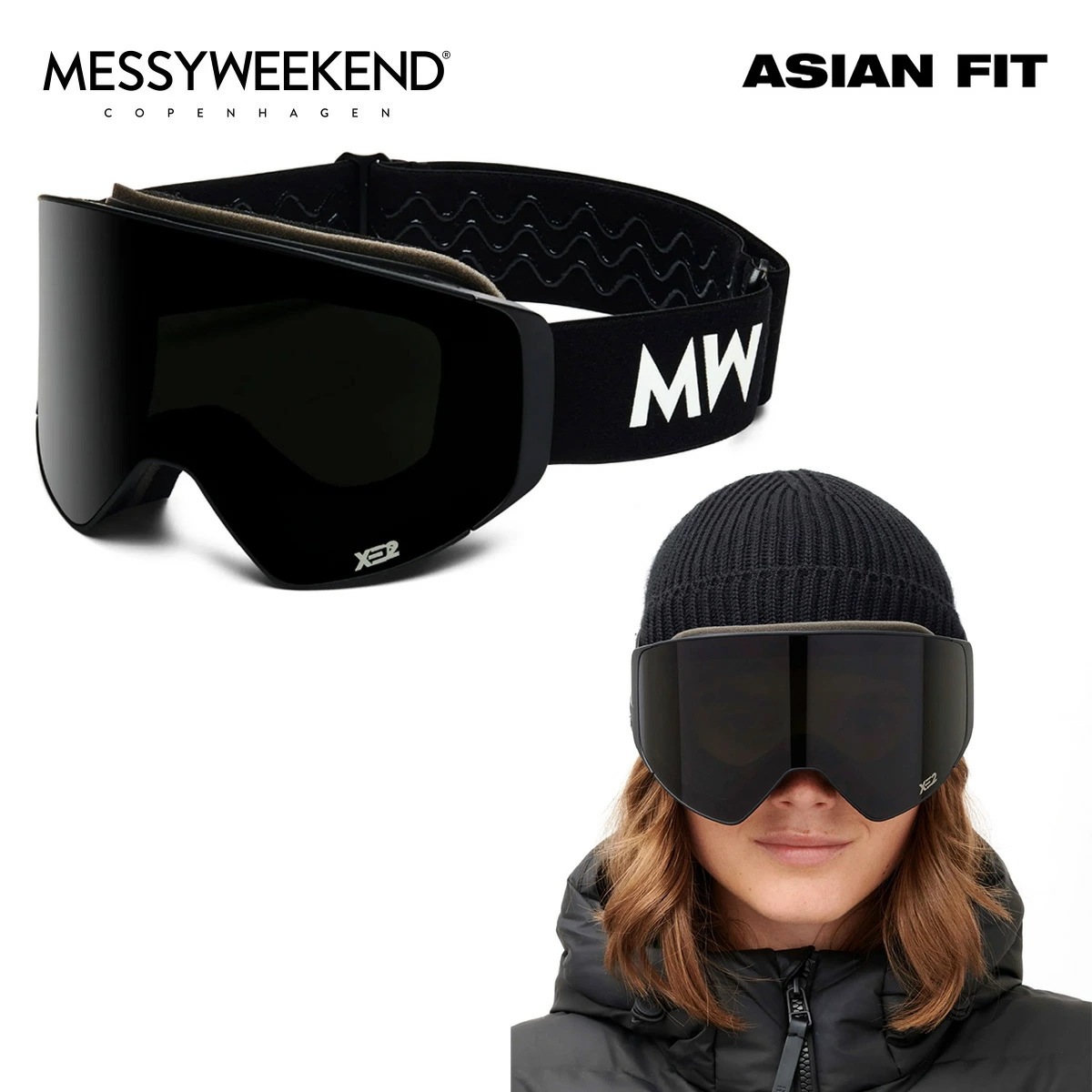 メシーウィークエンド スノーゴーグル CLEAR XE2 Black Dark Grey MESSY WEEKEND アジアンフィット 平面レンズ マグネット式 スノーボード スキー