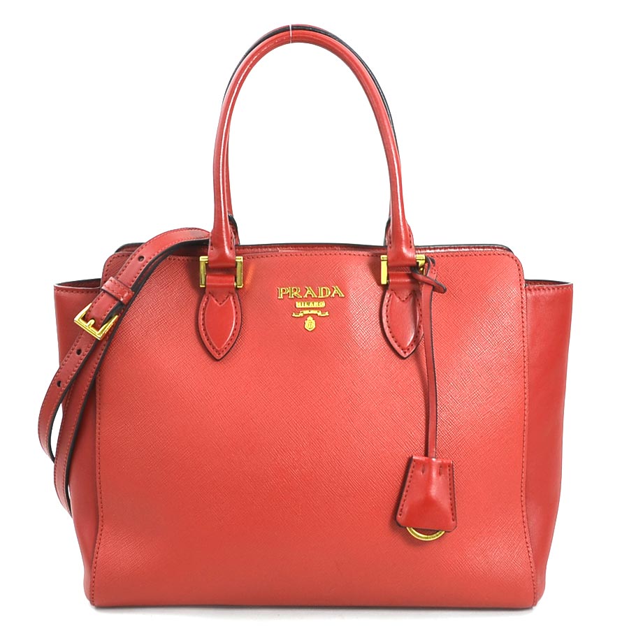 プラダ PRADA ハンドバッグ ショルダーバッグ レザー レッド ゴールド レディース e60093a