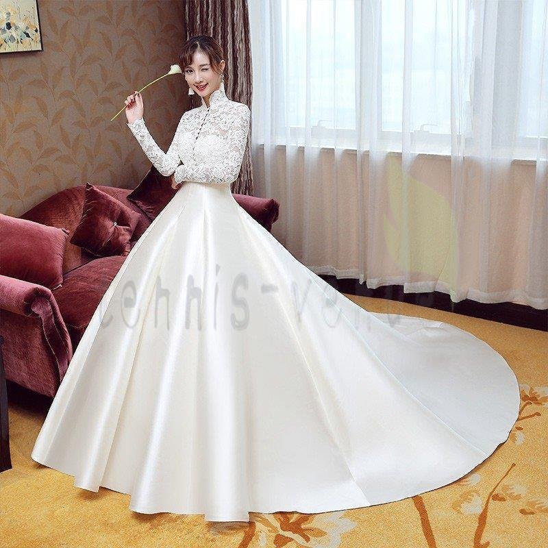ウエディングドレス 長袖 ボレロ 安い 二次会 ウェディングドレス 結婚式 エンパイア 花嫁 ドレス