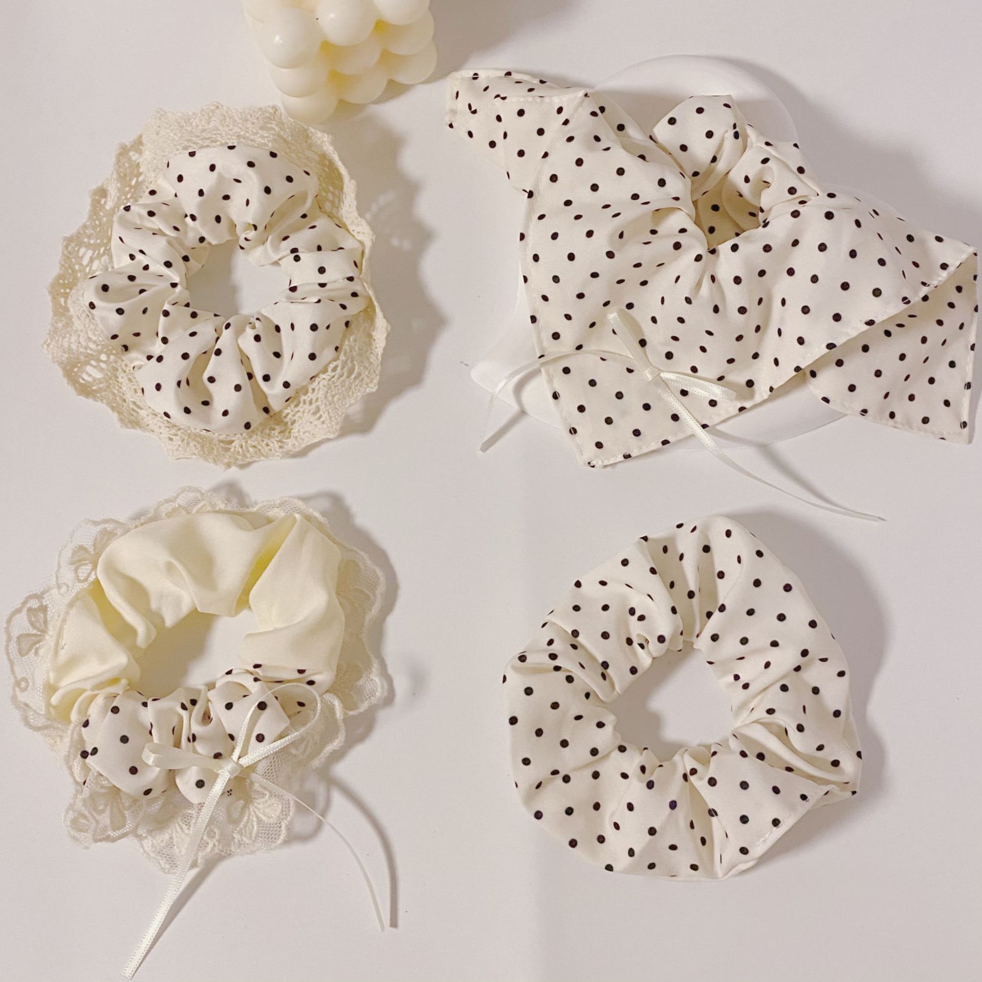 【1点ご購入 で10点プレゼントいたします】韓系波点シュシュ森ガール気質リボン高級感方巾輪ヘアバンドヘアアクセ女子