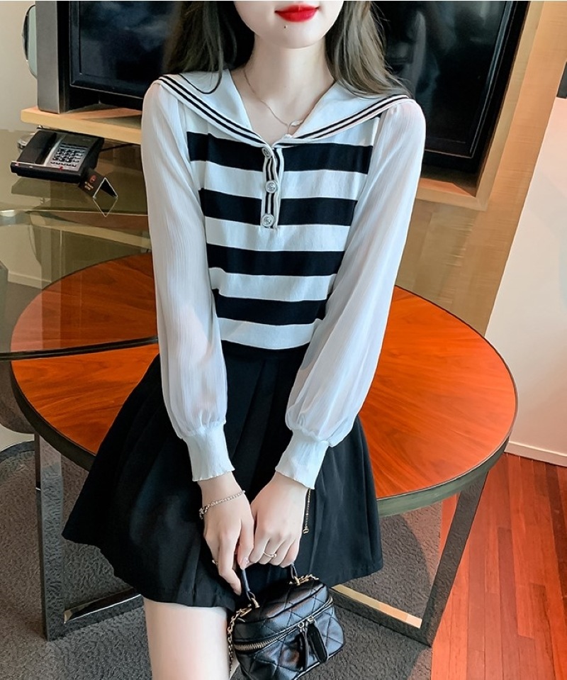 トップス シャツ ブラウス 袖あり 長袖 Vネック フレア 透け感 大人可愛い カジュアル おしゃれ ボーイッシュ 存在感 ストライプ 春 夏 レディース お出かけ 休日 旅行 普段使い 韓国系