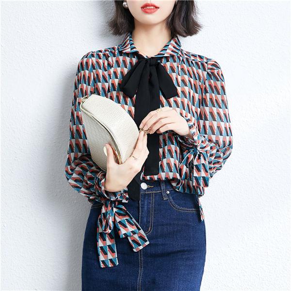 ブラウス シャツ レディース チェックシャツ 長袖 クラシック ヴィンテージ風 ブラウス 女性 シフォンブラウス ゆったり きれいめ 春夏 バレンタイン 2023 プレゼント