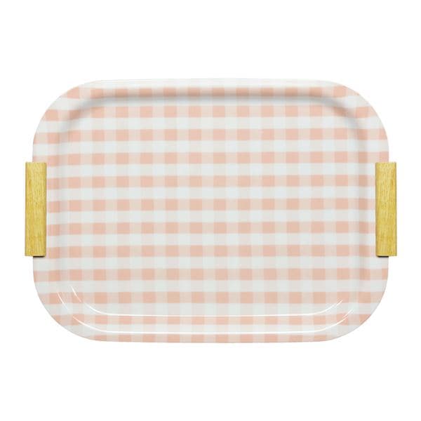 (40個セット) お盆 トレー 約幅380mm M ミルキーチェック ピンク 角型 取手付き 防滑加工 丈夫 NSトレー キッチン ダイニング